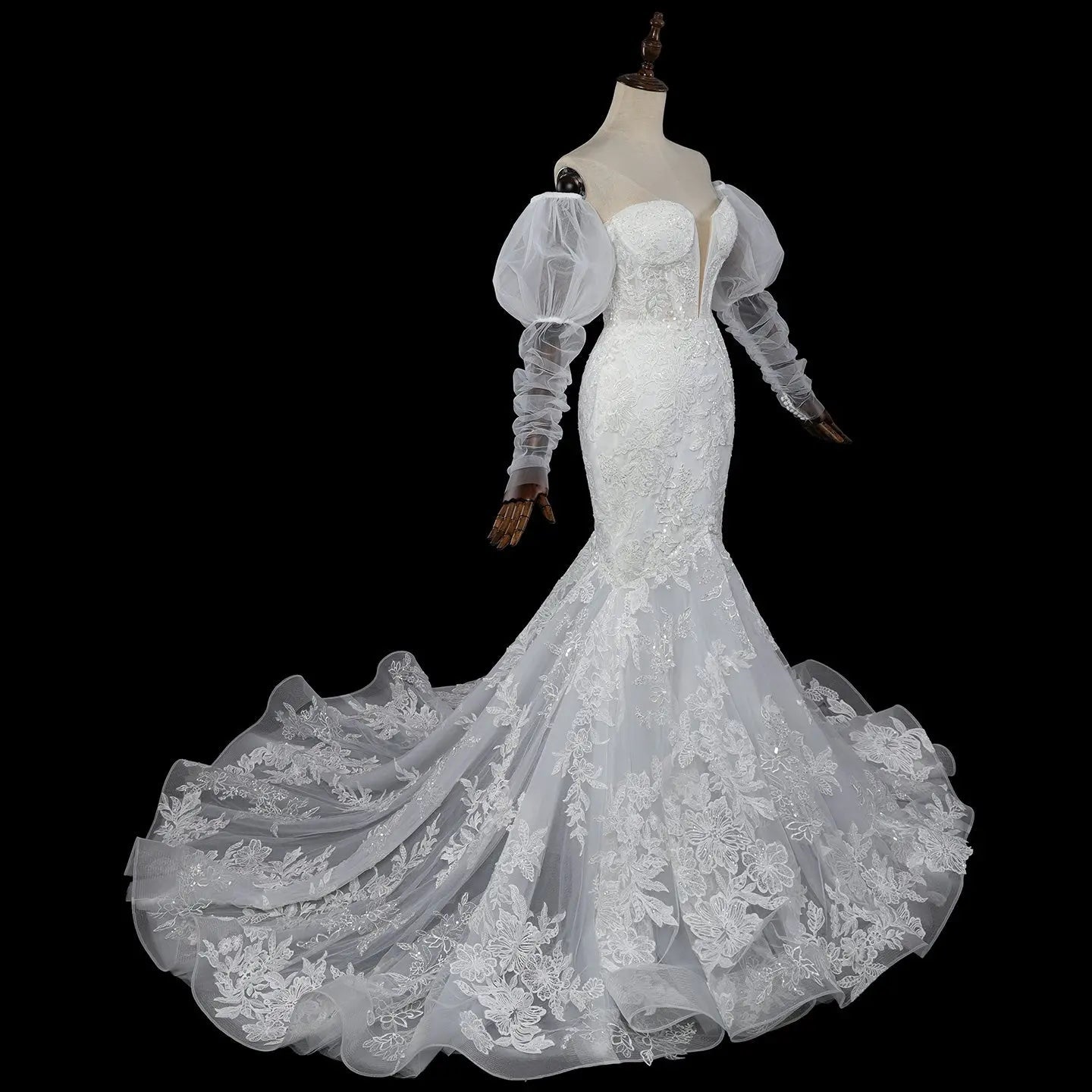 Glamorous White Sweetheart Neckline Mermaid Wedding Dress with Detachable Tulle Sleeves SW712