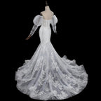 Glamorous White Sweetheart Neckline Mermaid Wedding Dress with Detachable Tulle Sleeves SW712