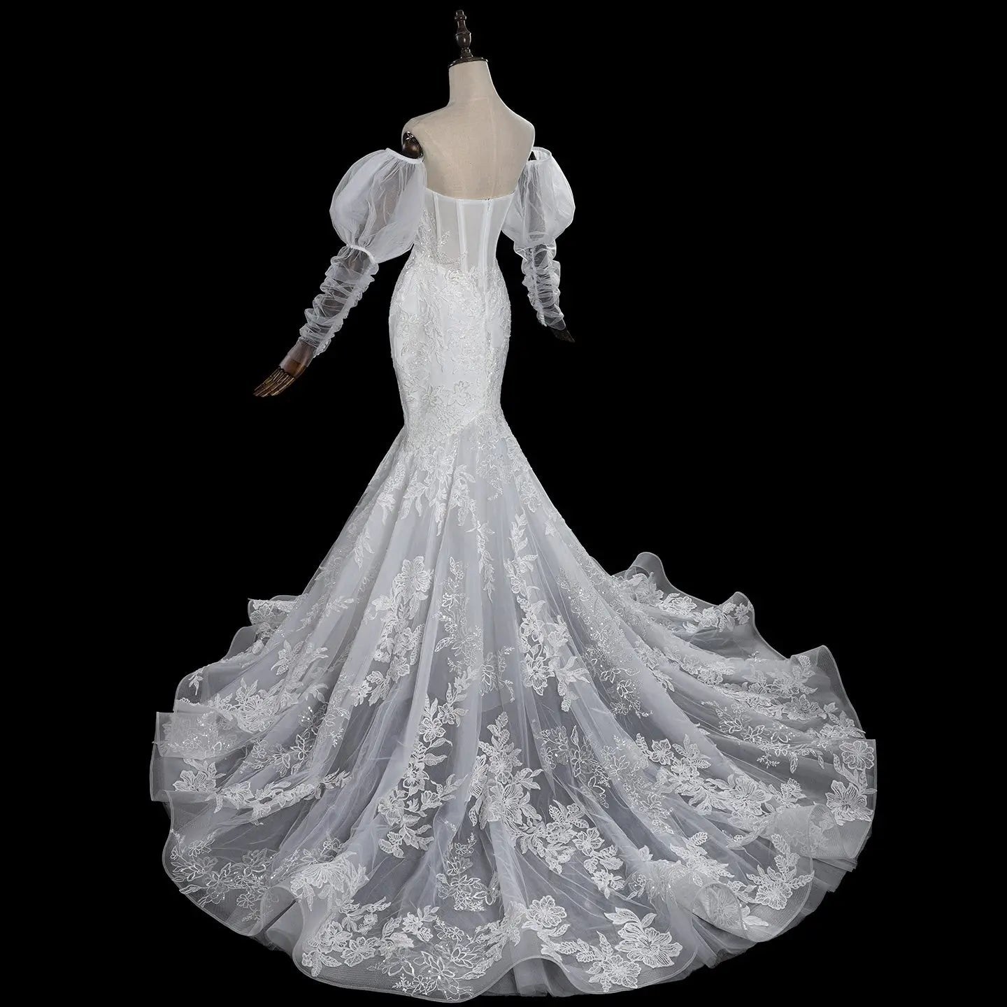 Glamorous White Sweetheart Neckline Mermaid Wedding Dress with Detachable Tulle Sleeves SW712