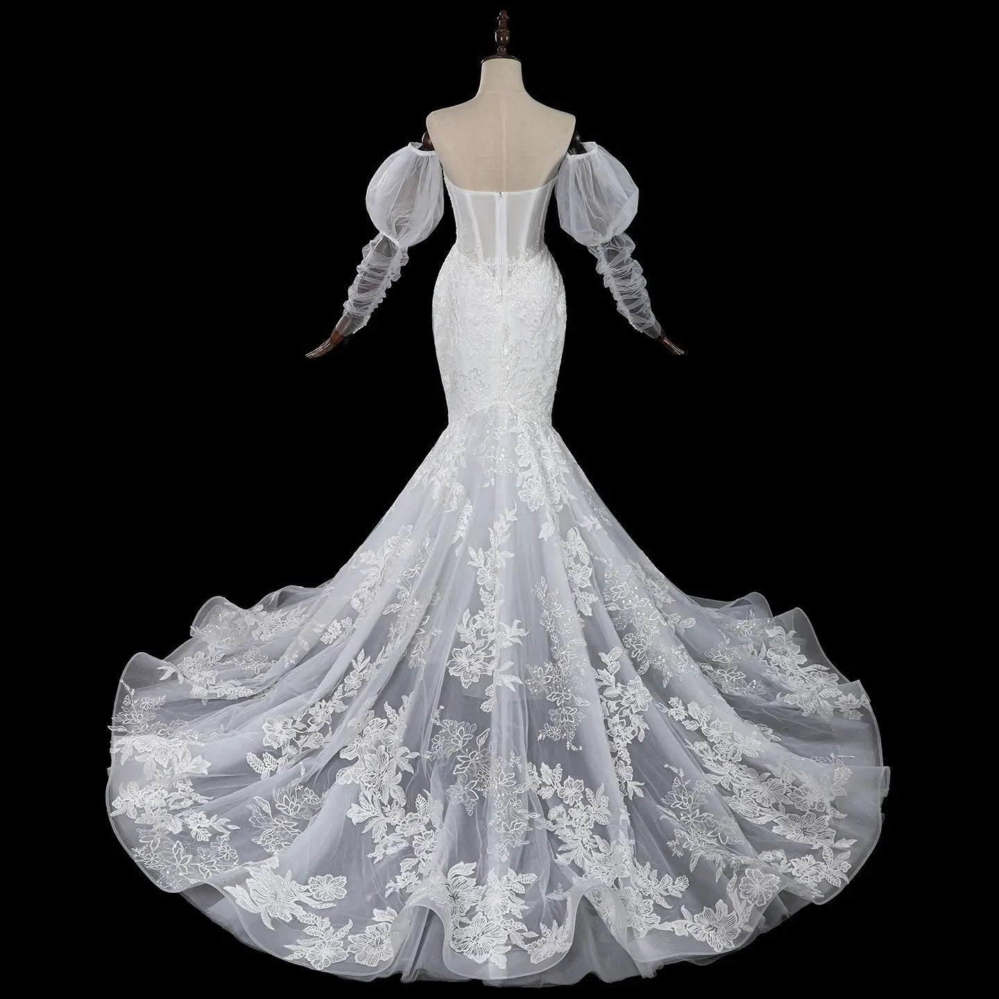 Glamorous White Sweetheart Neckline Mermaid Wedding Dress with Detachable Tulle Sleeves SW712