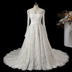 Elegant Printed Lace High Neck Wedding Dress with Train SW537