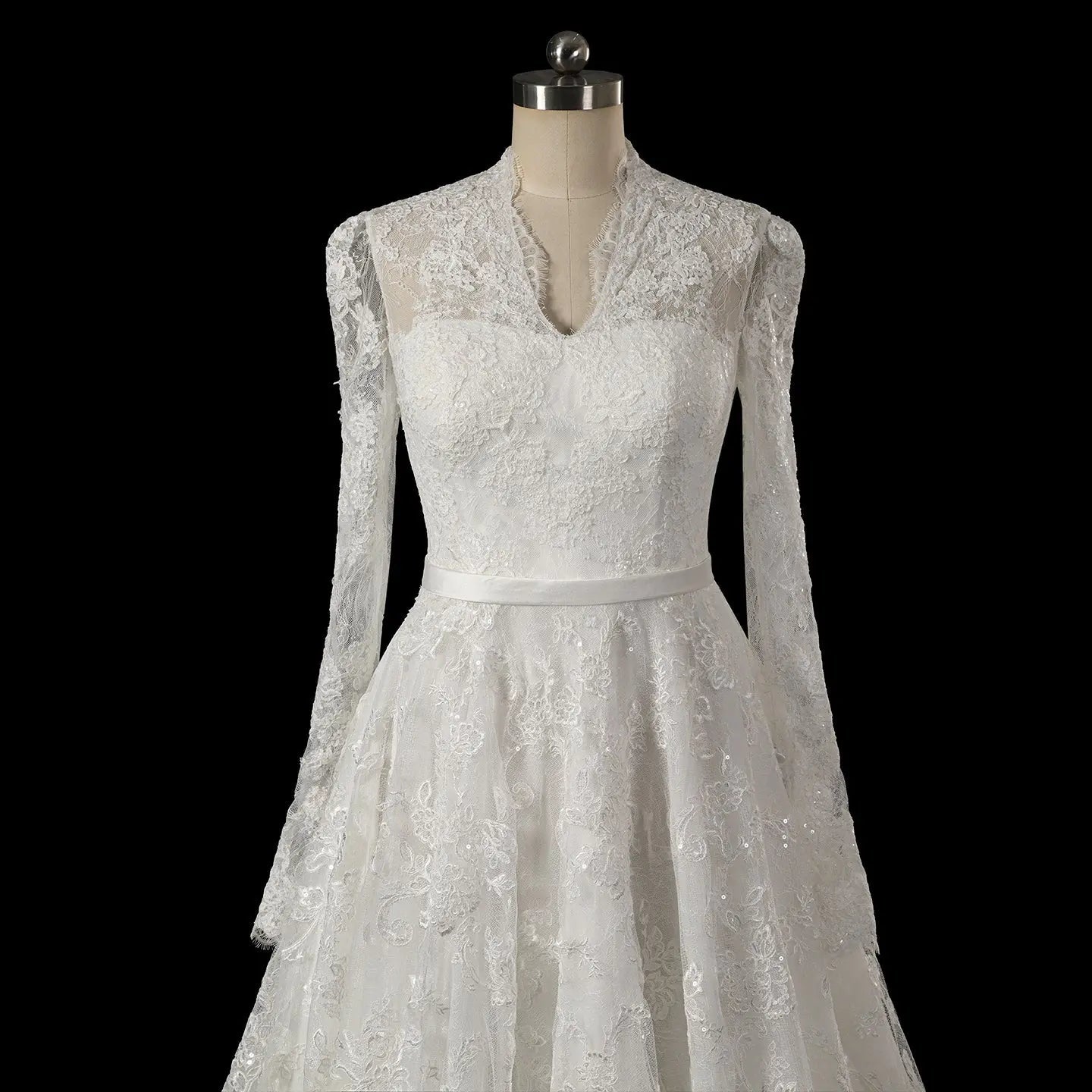 Elegant Printed Lace High Neck Wedding Dress with Train SW537