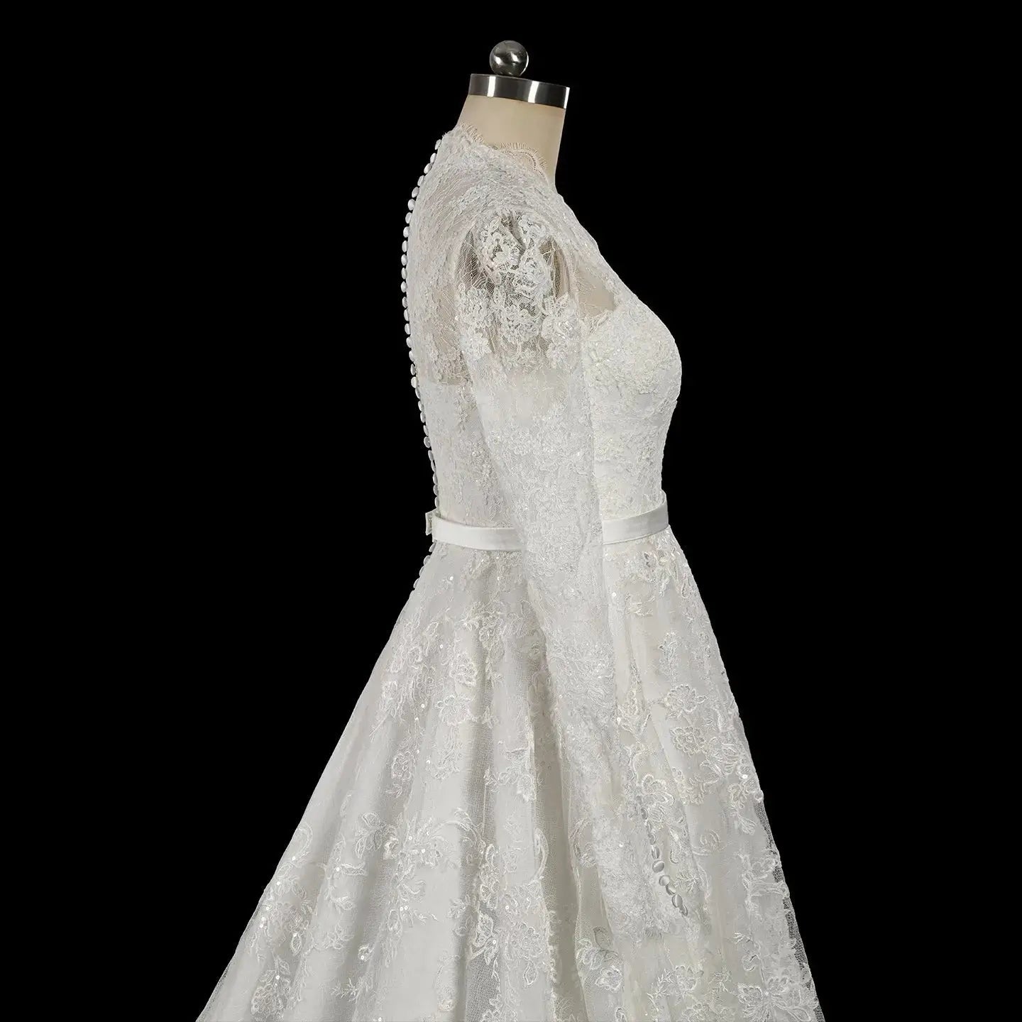 Elegant Printed Lace High Neck Wedding Dress with Train SW537