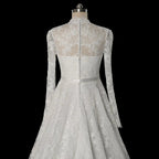 Elegant Printed Lace High Neck Wedding Dress with Train SW537