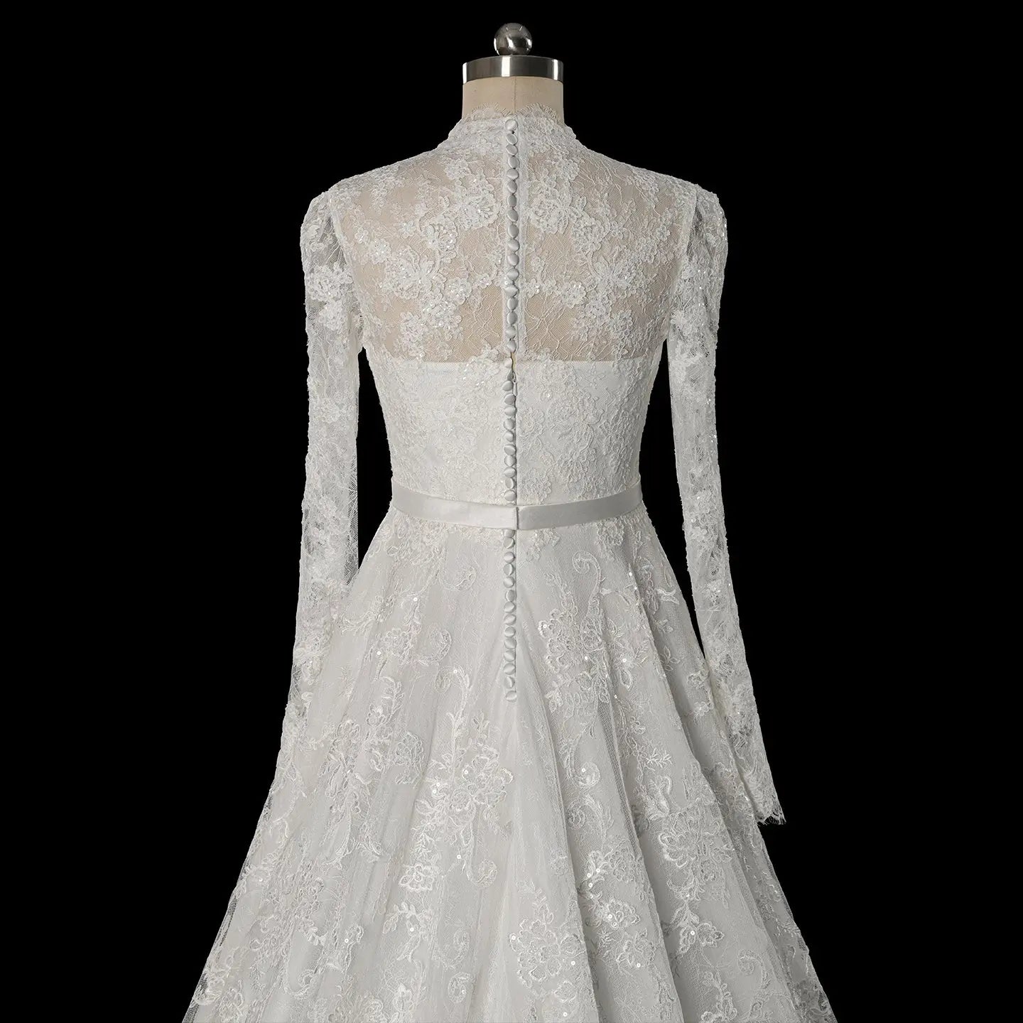 Elegant Printed Lace High Neck Wedding Dress with Train SW537