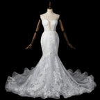 Glamorous White Sweetheart Neckline Mermaid Wedding Dress with Detachable Tulle Sleeves SW712