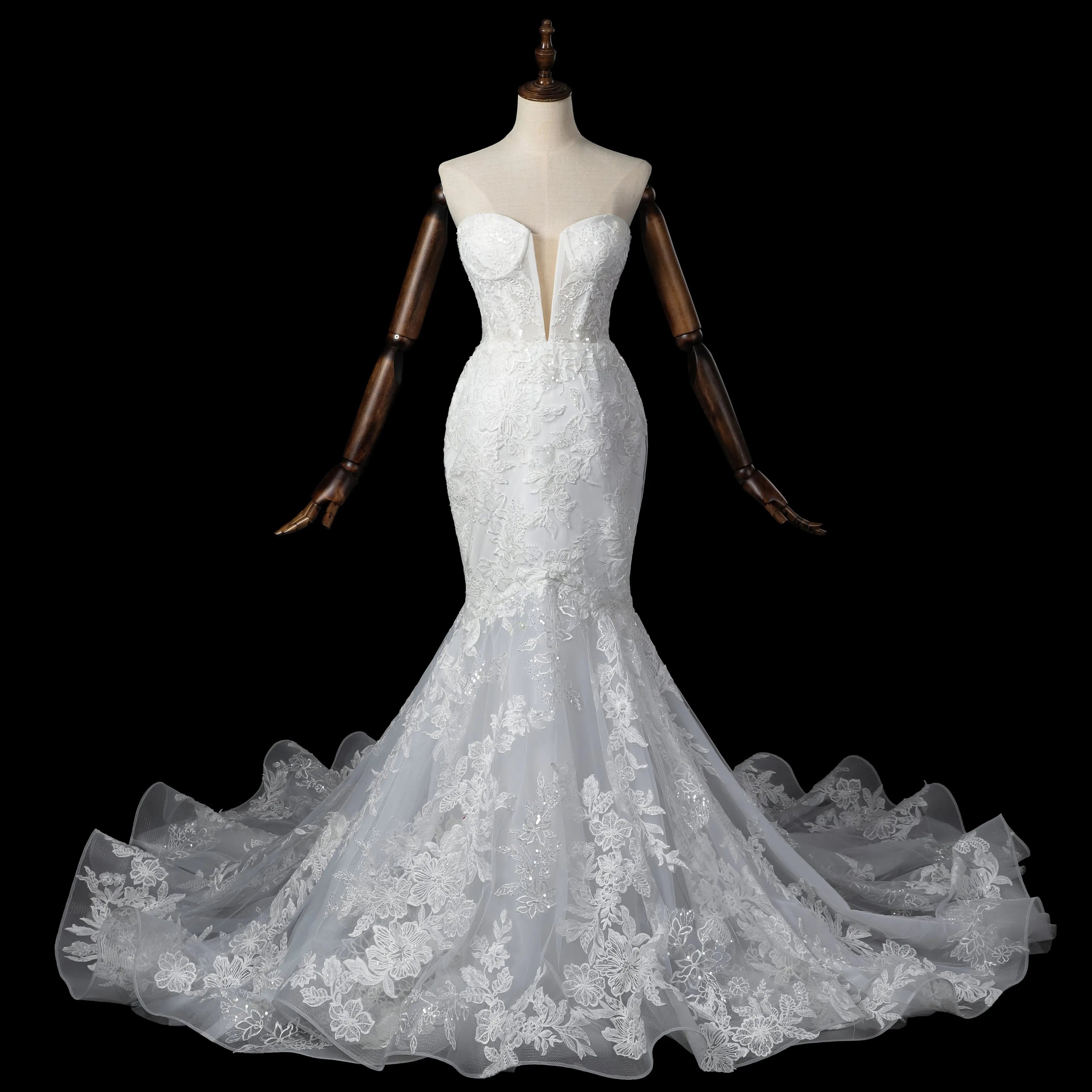Glamorous White Sweetheart Neckline Mermaid Wedding Dress with Detachable Tulle Sleeves SW712