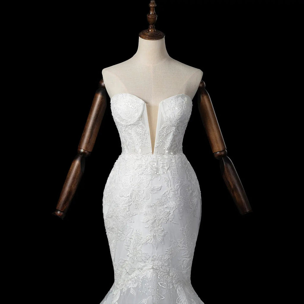 Glamorous White Sweetheart Neckline Mermaid Wedding Dress with Detachable Tulle Sleeves SW712