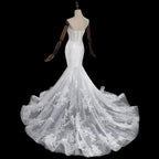 Glamorous White Sweetheart Neckline Mermaid Wedding Dress with Detachable Tulle Sleeves SW712