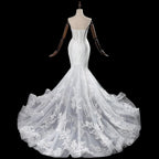 Glamorous White Sweetheart Neckline Mermaid Wedding Dress with Detachable Tulle Sleeves SW712