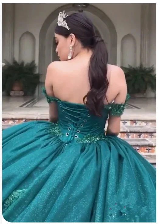 Off The Shoulder Glitter Quinceanera Dress Ball Gown Y608 by simplepromdress