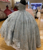 Handmade Smoke Blue Flowers Quinceanera Dress Sleeveless Appliques Ball Gown Sweet 16 Dress Y6294 by simplepromdress