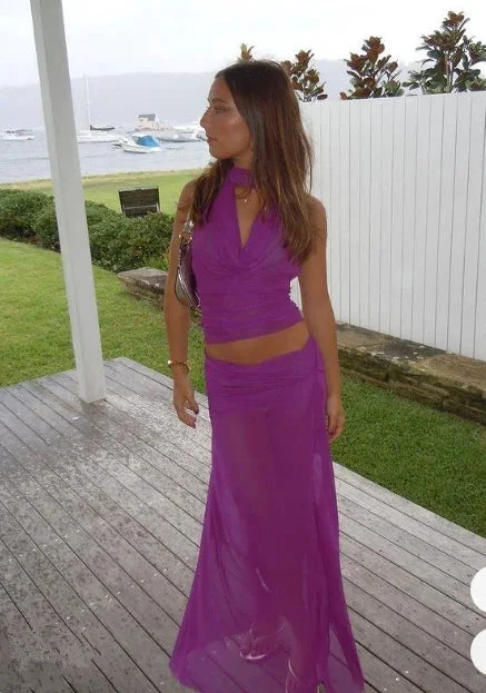 Pretty Purple Halter Tulle Long Prom Dress Evening Dress Y8242 by simplepromdress