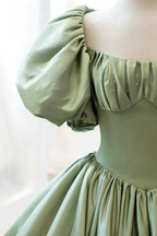 Satin Ball Gown Long Prom Dress Short Sleeves Evening Dress Y4313 by simplepromdress
