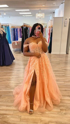 Peach Pink Glitter Tulle Appliques Evening Dress with Corset Bodice Y6173 by simplepromdress