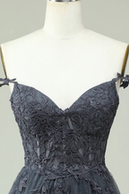 Cute A Line Spaghetti Straps Grey Short Homecoming Dress with Appliques Y2397 by simplepromdress