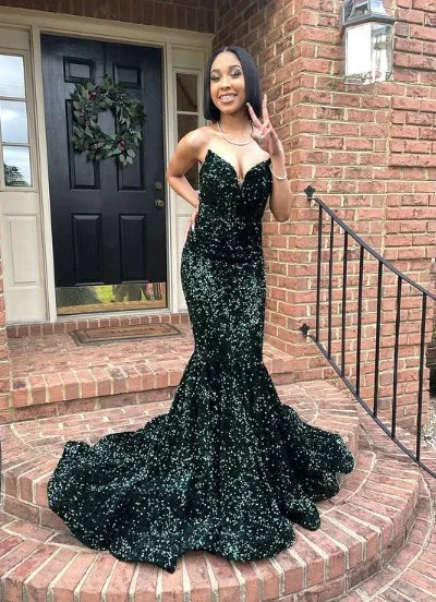 Sexy Mermaid Glitter Prom Dress Long Evening Gowns Dark Green Women Formal Dresses Y4329 by simplepromdress