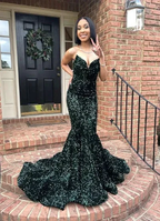Sexy Mermaid Glitter Prom Dress Long Evening Gowns Dark Green Women Formal Dresses Y4329 by simplepromdress