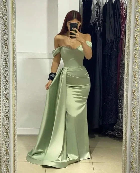 Charming Off The Shoulder Sage Green Long Evening Dress Y4052 by simplepromdress