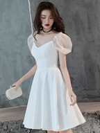 White Satin Short Prom Dress White Homecoming Dress Y2423 by simplepromdress