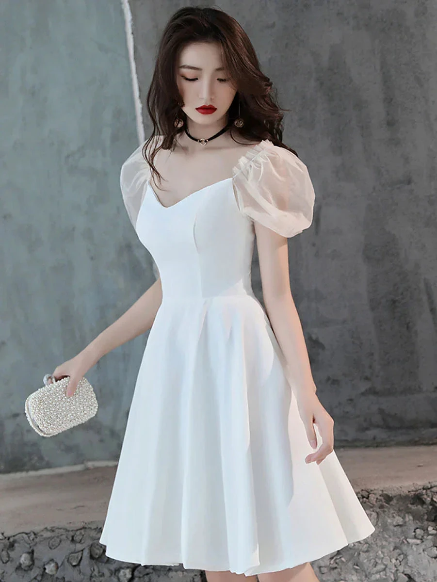 White Satin Short Prom Dress White Homecoming Dress Y2423 by simplepromdress