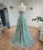 Sage Green A-Line Off The Shoulder Tulle Beaded Evening Dress Formal Prom Dress Y8157 by simplepromdress