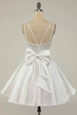 White Satin A-line Graduation Dress White Short Homecoming Dress Y1849
