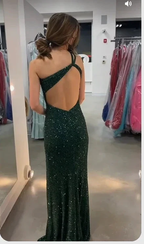 Glitter One Shoulder Green Sheath/Column Evening Dress Charming Formal Gown With Side Slit Y509 by simplepromdress