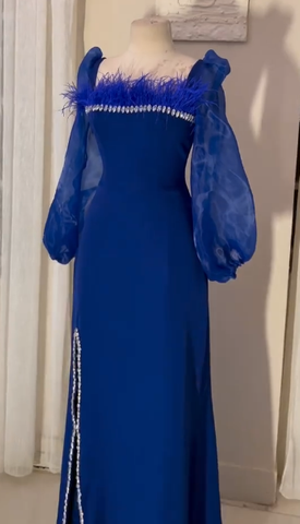 Vintage Square Neckline Long Sleeves Evening Dress Fashion Evening Gown Y5014