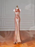 Classy Rose Gold Sequin Mermaid Long Prom Dress Backless Evening Dress Y8635 by simplepromdress