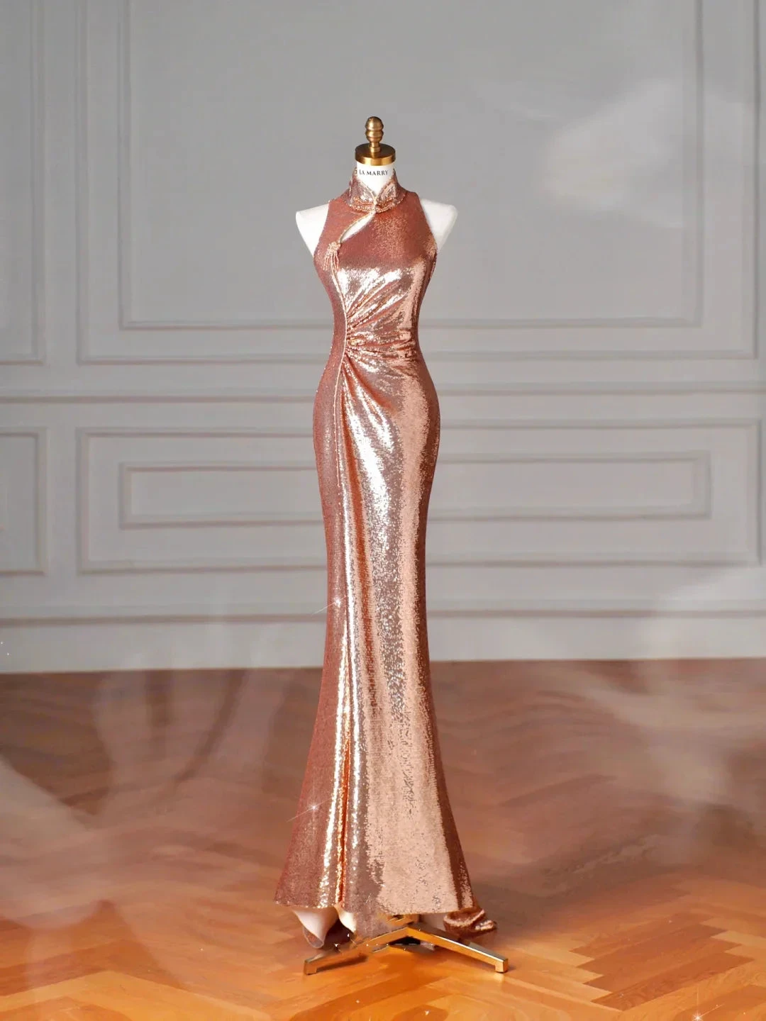 Classy Rose Gold Sequin Mermaid Long Prom Dress Backless Evening Dress Y8635 by simplepromdress