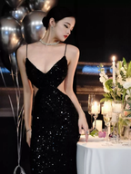 Black Sequins Sparkling Evening Dress Sexy Backless Evening Gown Y1124 by simplepromdress