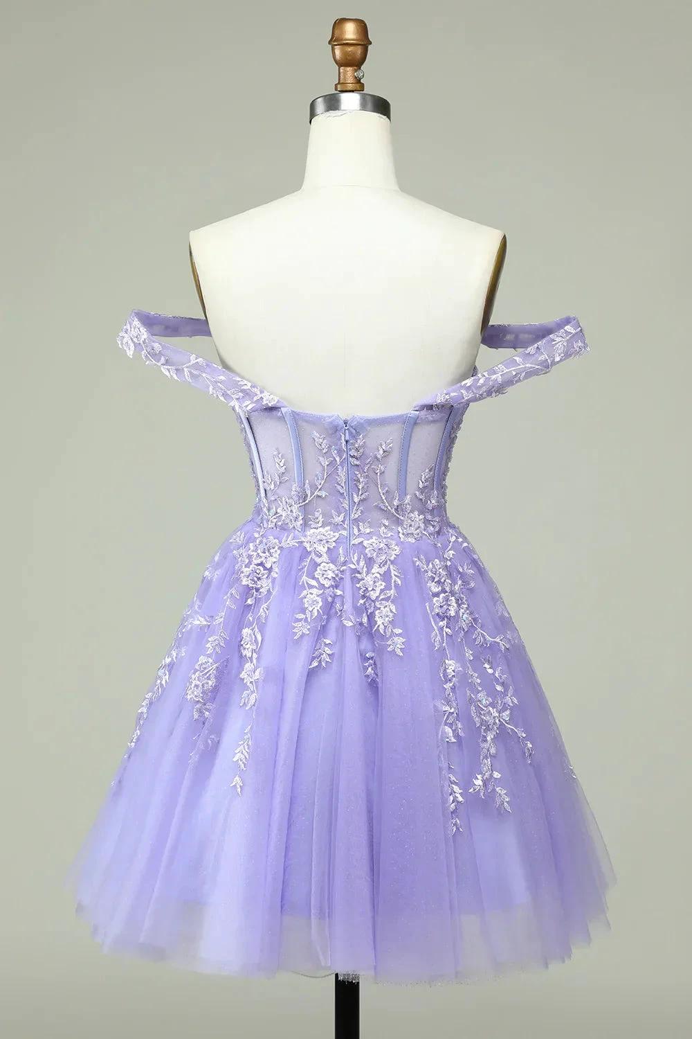 A Line Off the Shoulder Lilac Corset Homecoming Dress with Appliques Y2168 by simplepromdress