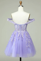 A Line Off the Shoulder Lilac Corset Homecoming Dress with Appliques Y2168 by simplepromdress
