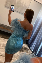 One Shoulder Blue Sequin Bodycon Homecoming Dress Y2728 by simplepromdress