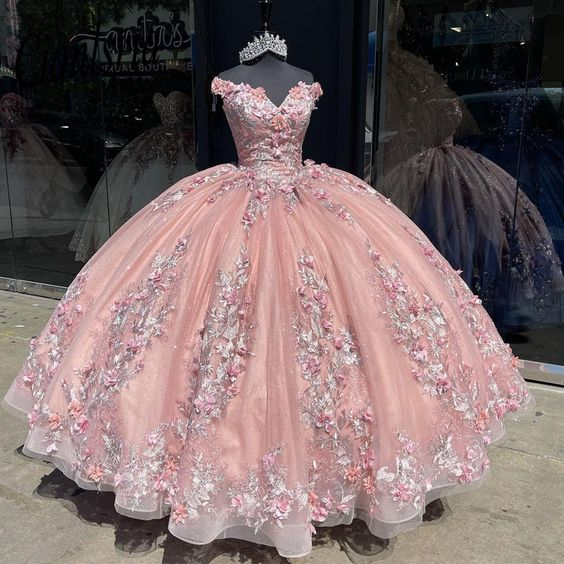 Off Shoulder 3D Appliques Ball Gown Quinceanera Dress For 15 Birthday Party Y6298 Hover Image