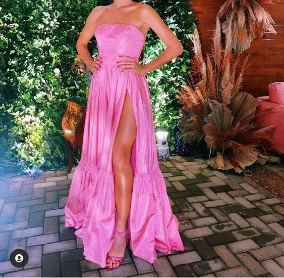 Strapless Pink Satin Long Evening Dress Classy Pink Prom Dress Y442 by simplepromdress