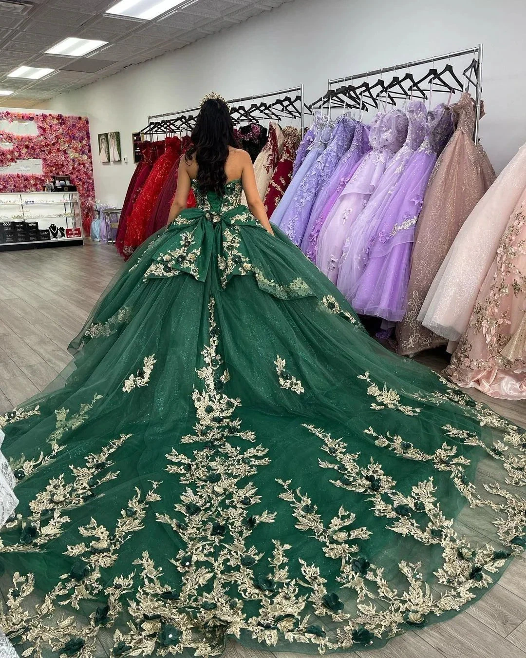 Green Swetheart Quinceanera Dresses Birthday Prom 3D Flowers Ball Gown Y4437 by simplepromdress