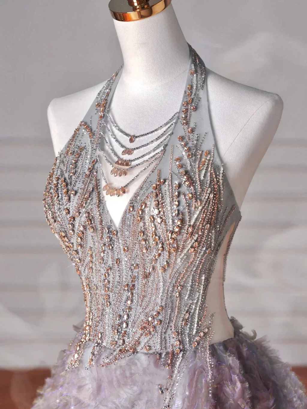 Glamorous Halter Purple Tulle Flowers Beaded Prom Dress,A Line Evening Dress Wedding Dress Y8625 by simplepromdress