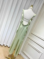Elegant Summer Ruffle Ribbon Slip Backless Sexy Dress For Women Chic Ruched Slim Evening Dress Y7390 by simplepromdress
