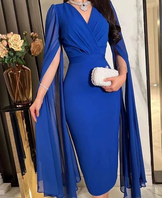 Modest Royal Blue Sheath Short Evening Dress Royal Blue Party Gown Y6734 by simplepromdress