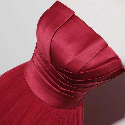 Trägerloses Ballkleid, rotes Partykleid, charmantes Hochzeitskleid Y1298