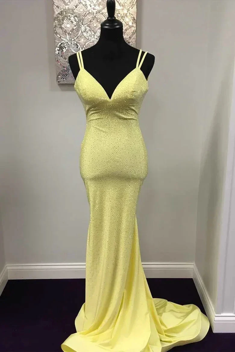 Mermaid Yellow Long Prom Dresses Backless Yellow Prom Dresses Formal Evening Dresses Y1562 by simplepromdress