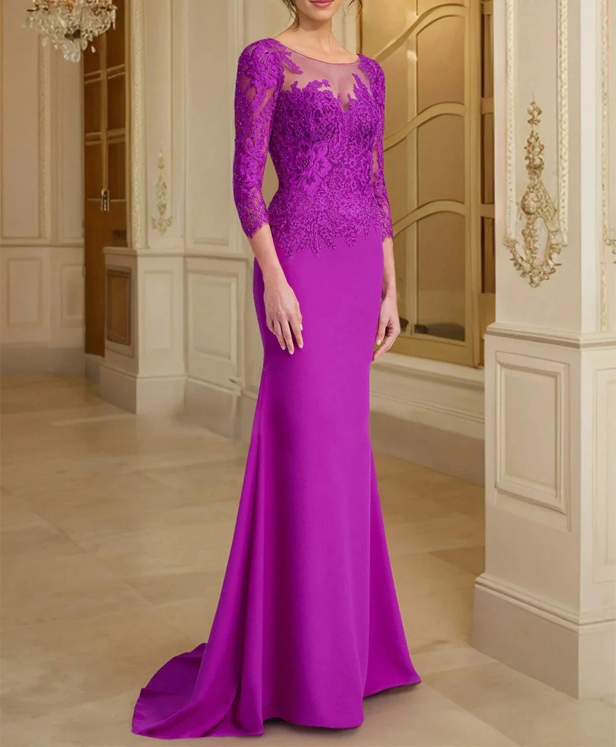 Trumpet/Mermaid Scoop Long Sleeves Mother of the Bride Dresses With Lace by Dreamylily