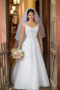 Illustion Scoop Neck White Floral Lace Wedding Dress Floor Length WD622 by pgmdress