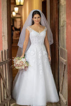 Illustion Scoop Neck White Floral Lace Wedding Dress Floor Length WD622 by pgmdress