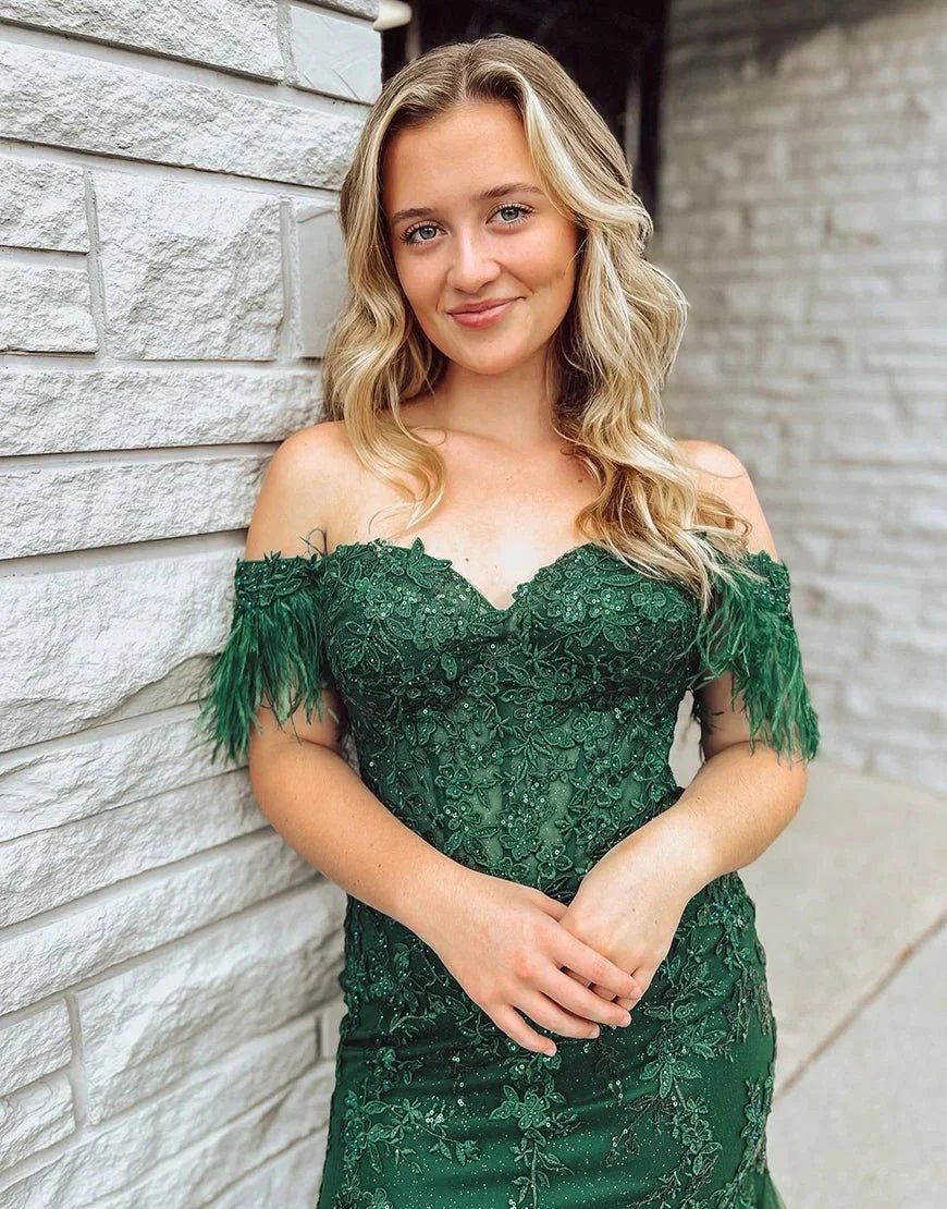 Pauline | Dark Green Mermaid Long Corset Prom Dress With Appliques by KissProm