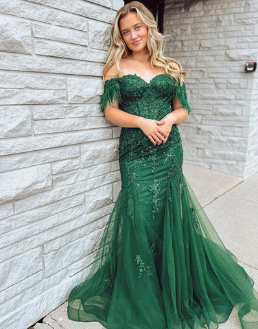 Pauline | Dunkelgrünes langes Meerjungfrau-Korsett-Ballkleid mit Applikationen