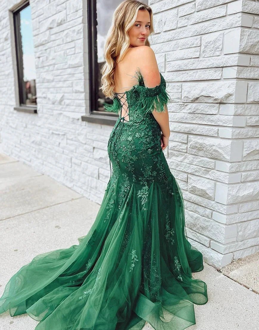 Pauline | Dark Green Mermaid Long Corset Prom Dress With Appliques by KissProm