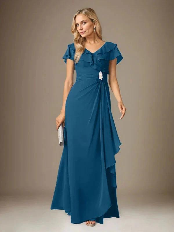 Stormy A-Line V-Neck Ruched Chiffon Dress by Dreamylily